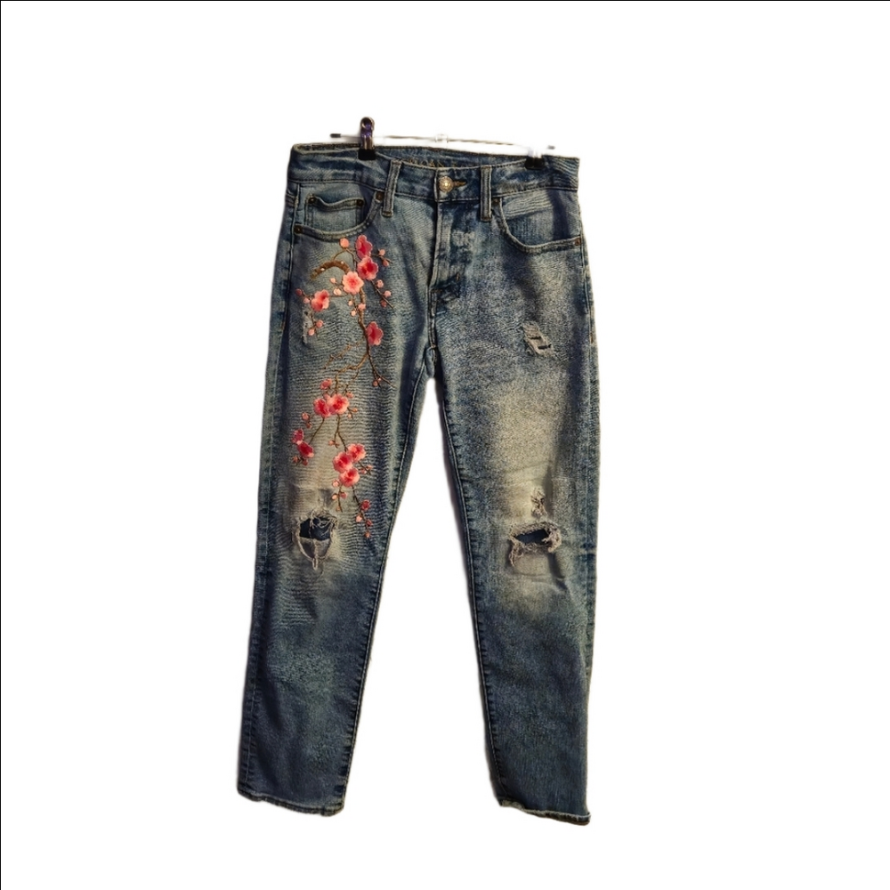 Flower Power: Ladies Size 28 American Eagle Jeans w Cherry Blossom Embroidery